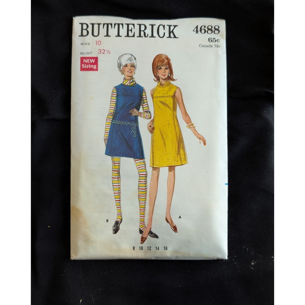 VTG 1968 Butterick 4688 Uncut Mod A-Line Dress Jumper Pattern Size 10 Bust 32.5